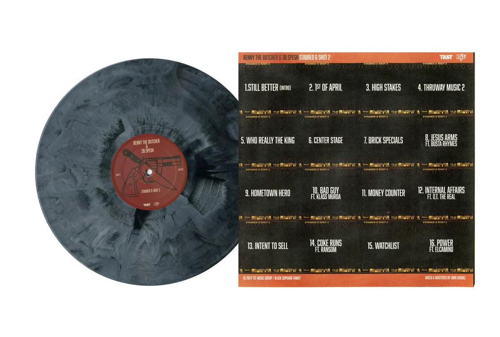 BENNY THE BUTCHER & 38 SPESH “STABBED & SHOT 2” (BLACK & WHITE SPLASH VINYL)